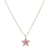 14" Pink Star, Crystal Heart Necklace