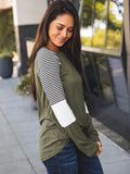 Striped Sleeve Christy Top-Olive