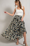 FLOWER PRINTED TIERED MAXI SKIRT