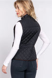 Black-SUEDE PIPING QUILTED PADDING VEST