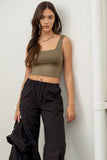 OLIVE-REVERSIBLE CROPPED SQUARE NECK TANK