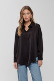 Black-SATIN PINSTRIPE BLOUSE