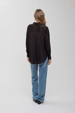 Black-SATIN PINSTRIPE BLOUSE