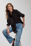 Black-SATIN PINSTRIPE BLOUSE