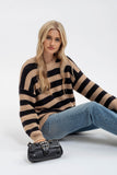 Taupe-STRIPED KNIT SWEATER