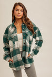 BRUSHED PLAID BUTTON DOWN SHACKET WITH POCKETS