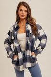 BRUSHED PLAID BUTTON DOWN SHACKET WITH POCKETS