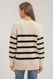 Ivory-OVERSIZED STRIPED CREWNECK SWEATER