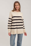 Ivory-OVERSIZED STRIPED CREWNECK SWEATER