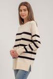 Ivory-OVERSIZED STRIPED CREWNECK SWEATER