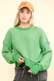 GREEN-TWO TONE CASUAL SWEATER