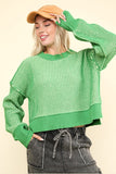 GREEN-TWO TONE CASUAL SWEATER