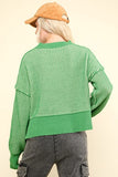 GREEN-TWO TONE CASUAL SWEATER