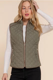 Sage-SUEDE PIPING QUILTED PADDING VEST