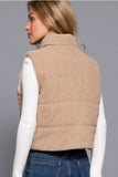 Khaki-FUR LINED CORDUROY PUFFER VEST