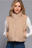 Khaki-FUR LINED CORDUROY PUFFER VEST