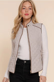 Taupe-SUEDE PIPING QUILTED PADDING VEST