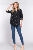 Black-V-NECK FEATHER PRINT BLOUSE