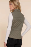 Sage-SUEDE PIPING QUILTED PADDING VEST