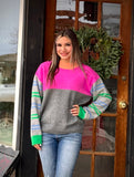 MULTI COLOR-BLOCK LONG SLEEVE SWEATER