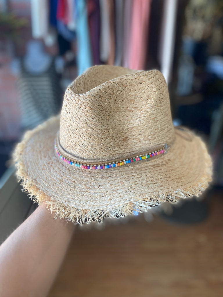 Natural Straw Hat With Ivory Leather Belt