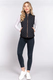 Black-SUEDE PIPING QUILTED PADDING VEST