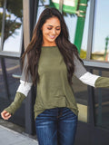 Striped Sleeve Christy Top-Olive