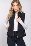 Black-SUEDE PIPING QUILTED PADDING VEST