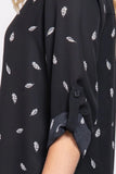 Black-V-NECK FEATHER PRINT BLOUSE