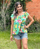FLORAL RUFFLE SQUARE NECK TOP