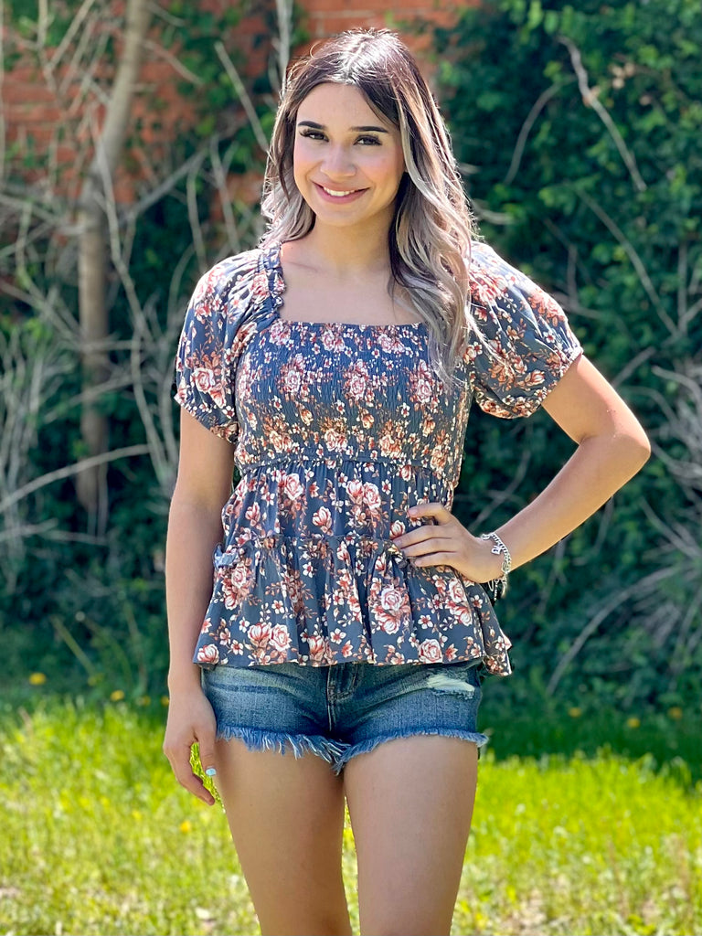 Floral Print Cinched Bust Top