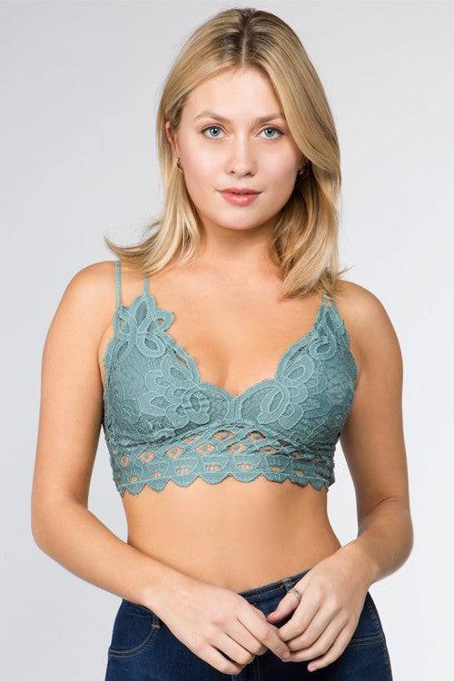 HIGH NECK LACE CUTOUT BRALETTE WITH BRA PADS - Country Faith Boutique