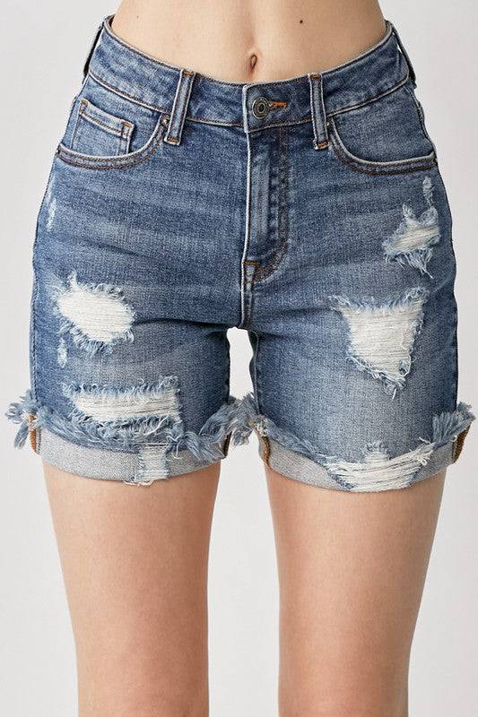 PLUS SIZE DISTRESSED MID THIGH SHORTS - Country Faith Boutique