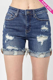 PLUS SIZE HIGH RISE DISTRESSED CUFFED SHORTS - Country Faith Boutique