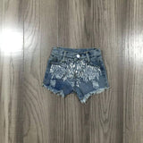 Medium Wash Distressed Sequin Jean Shorts - Country Faith Boutique