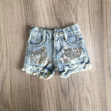 Light Wash Distressed Sequin Jean Shorts - Country Faith Boutique