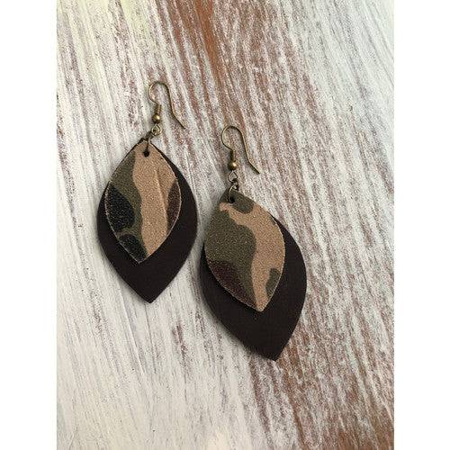 Leather Cork Layered Petal Earrings - Country Faith Boutique
