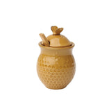 Ceramic Honeycomb Honey Jar w/ Wood Honey Dipper Gold Finish - Country Faith Boutique