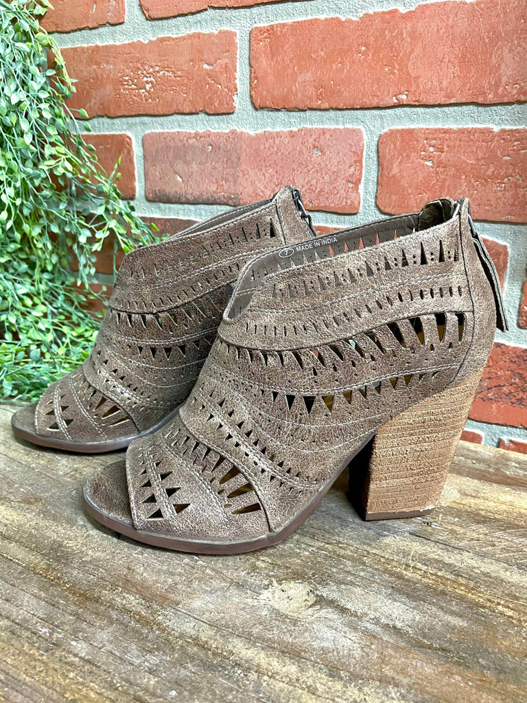 Taupe-Open Toe Booties - Country Faith Boutique