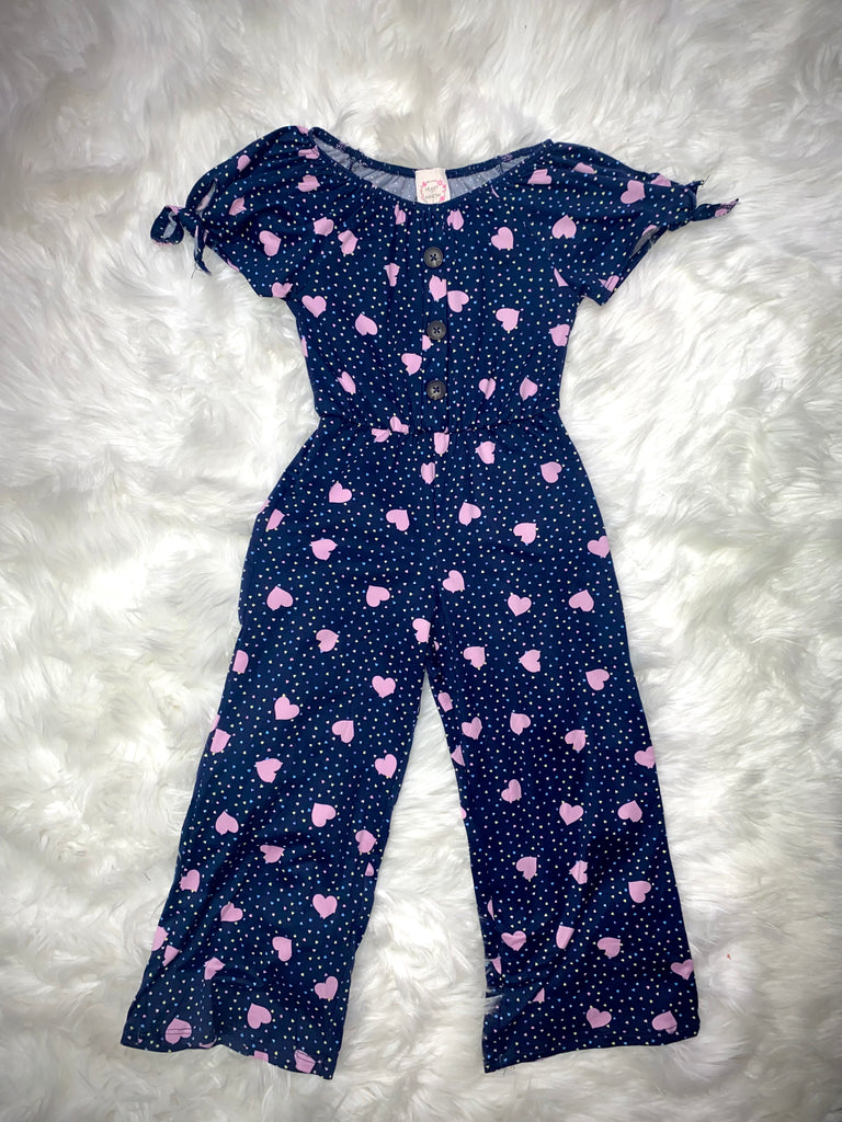 GIRLS Navy Heart Jumpsuit - Country Faith Boutique